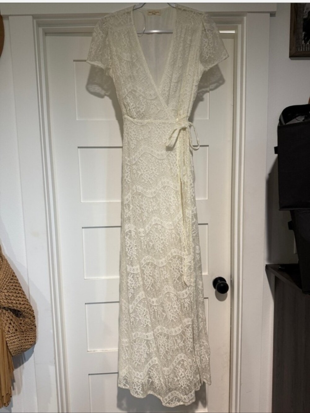 Hoighty Toity Boutique Lace Wrap Maxi Dress - Cream